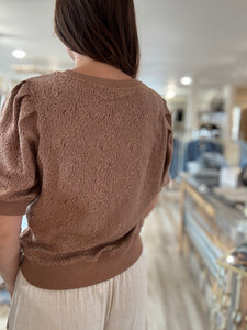brown jacquard half sleeve sweatshirt
