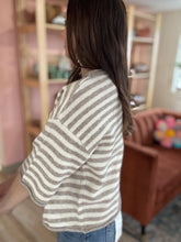 Load image into Gallery viewer, taupe + cream stripe half sleeve cardigan