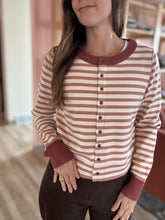 Load image into Gallery viewer, terracotta rose stripe button cardigan