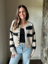 Load image into Gallery viewer, stone + black stripe button cardigan