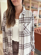 Load image into Gallery viewer, soft brown + sky plaid flannel shirt