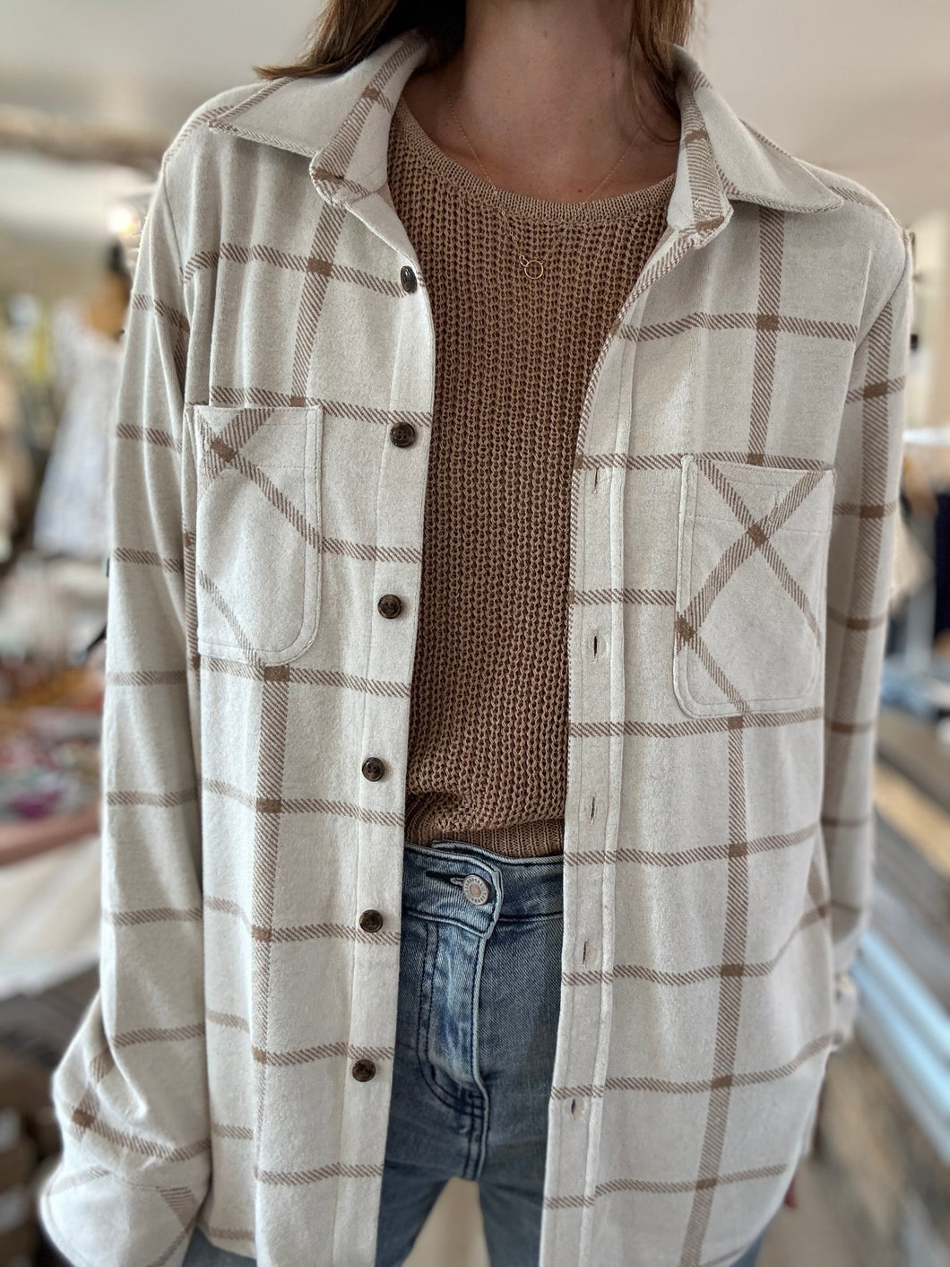 ultra soft cream plaid button down flannel