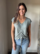 Load image into Gallery viewer, sage front ruched modal top
