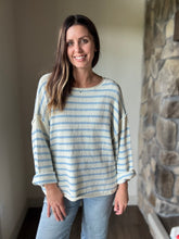 Load image into Gallery viewer, oversized cream+chambray stripe sweater