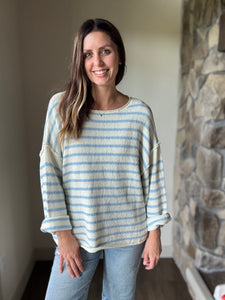 oversized cream+chambray stripe sweater