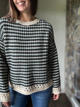 Load image into Gallery viewer, black + turquoise striped sweater