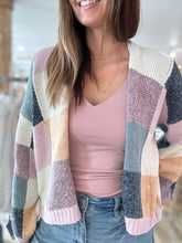 Load image into Gallery viewer, blue + lavender multi check cardigan