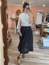Load image into Gallery viewer, black + white polka dot midi skirt