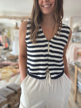 Load image into Gallery viewer, navy+white knit stripe vest