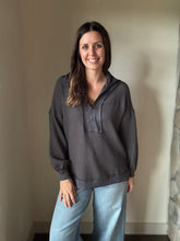 Load image into Gallery viewer, charcoal ribbed quarter zip