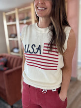 Load image into Gallery viewer, USA flag embroidered sweater tank