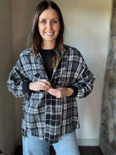 Load image into Gallery viewer, black, grey + white oversized flannel