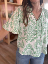 Load image into Gallery viewer, kelly green moroccan tile blouse
