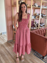 Load image into Gallery viewer, red gingham tiered midi dress