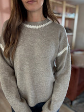 Load image into Gallery viewer, taupe embroidered stitch sweater