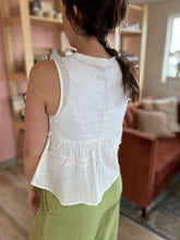 Load image into Gallery viewer, embroidered floral tie front peplum top