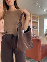 Load image into Gallery viewer, espresso suede hobo bag