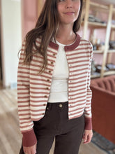 Load image into Gallery viewer, terracotta rose stripe button cardigan