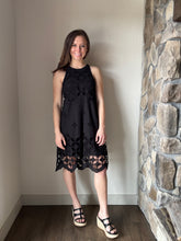 Load image into Gallery viewer, black crochet lace halter dress