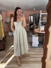 Load image into Gallery viewer, sage stripe corset midi dress