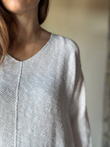 white classic cotton v-neck textured sweater