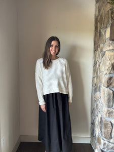 lightweight white waffle sweater