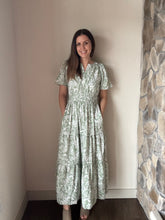 Load image into Gallery viewer, green floral short sleeve maxi dress