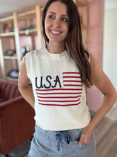 Load image into Gallery viewer, USA flag embroidered sweater tank