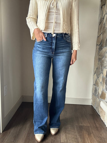 dark high rise straight jeans