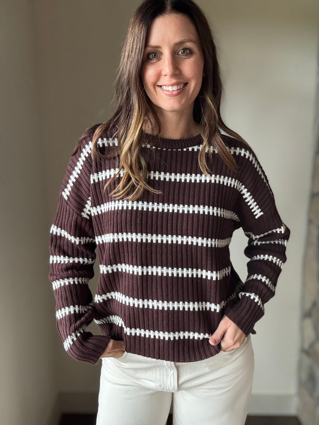 brown+cream stripe sweater