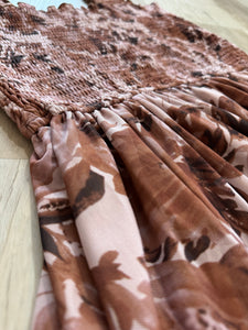 brown + blush mesh floral dress
