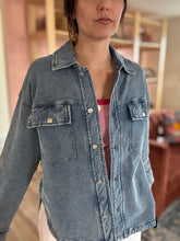 Load image into Gallery viewer, mineral washed knit denim jacket