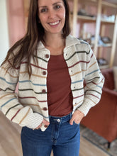Load image into Gallery viewer, retro fall stripe button cardi