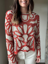 Load image into Gallery viewer, rust+cream crochet top