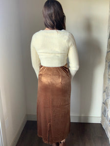 copper velvet midi slip dress