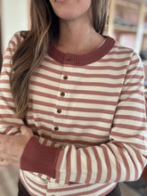 Load image into Gallery viewer, terracotta rose stripe button cardigan