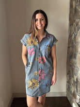 Load image into Gallery viewer, may flowers denim button down dress