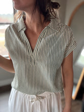 Load image into Gallery viewer, green stripe collared top