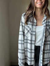 Load image into Gallery viewer, ultra soft grey plaid button down flannel