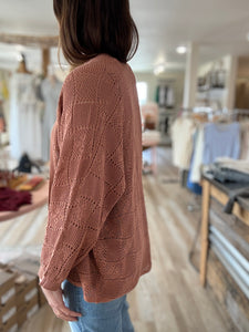 terracotta open knit cardigan