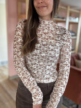 Load image into Gallery viewer, taupe floral mesh top