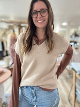 Load image into Gallery viewer, latte v-neck short sleeve sweater
