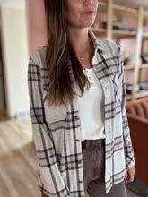 Load image into Gallery viewer, soft brown + sky plaid flannel shirt