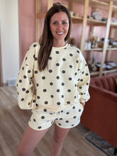 Load image into Gallery viewer, missy butter yellow + brown polka dot shorts