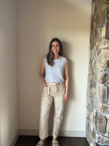 vintage oatmeal drawstring slim barrel pants