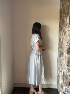 dusty blue button down collared cotton dress