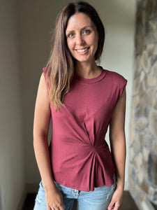 merlot twist pleated top