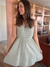 Load image into Gallery viewer, sage stripe cotton mini dress