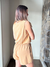 Load image into Gallery viewer, caramel mineral washed french terry romper