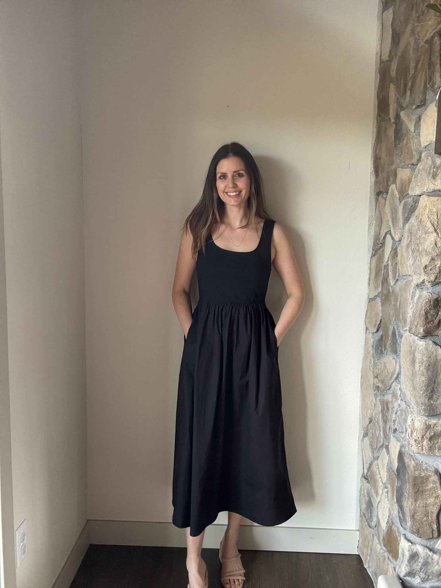 black mixed media scoop midi dress Cloth + Stone black mixed media scoop midi dress Cloth + Stone
